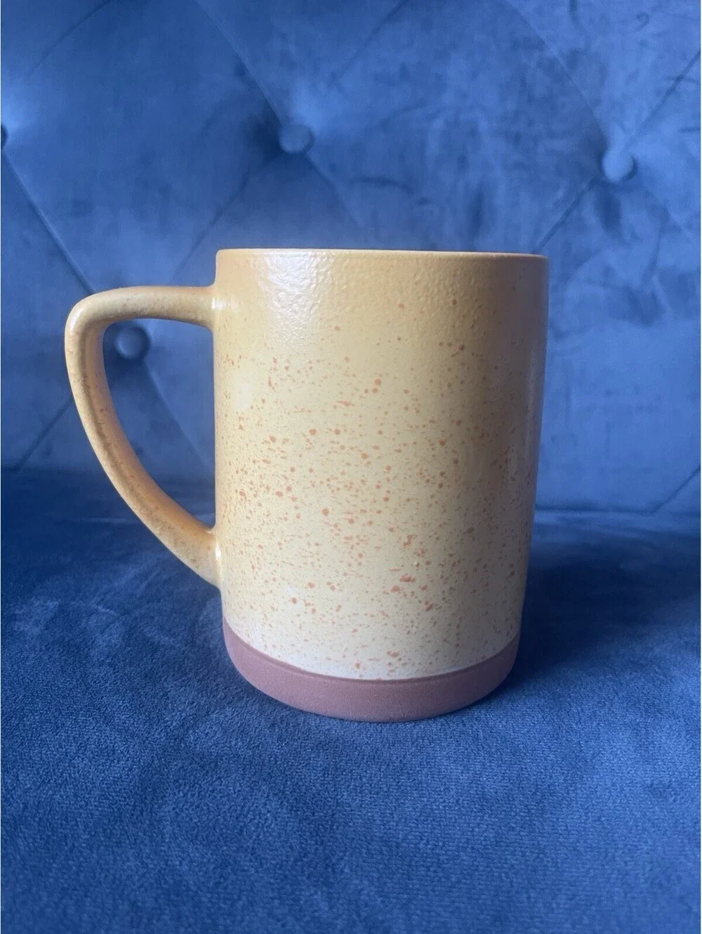 Place & Time Coffee Mug Yellow This Is My Happy Place Handle Large Speckled EUC